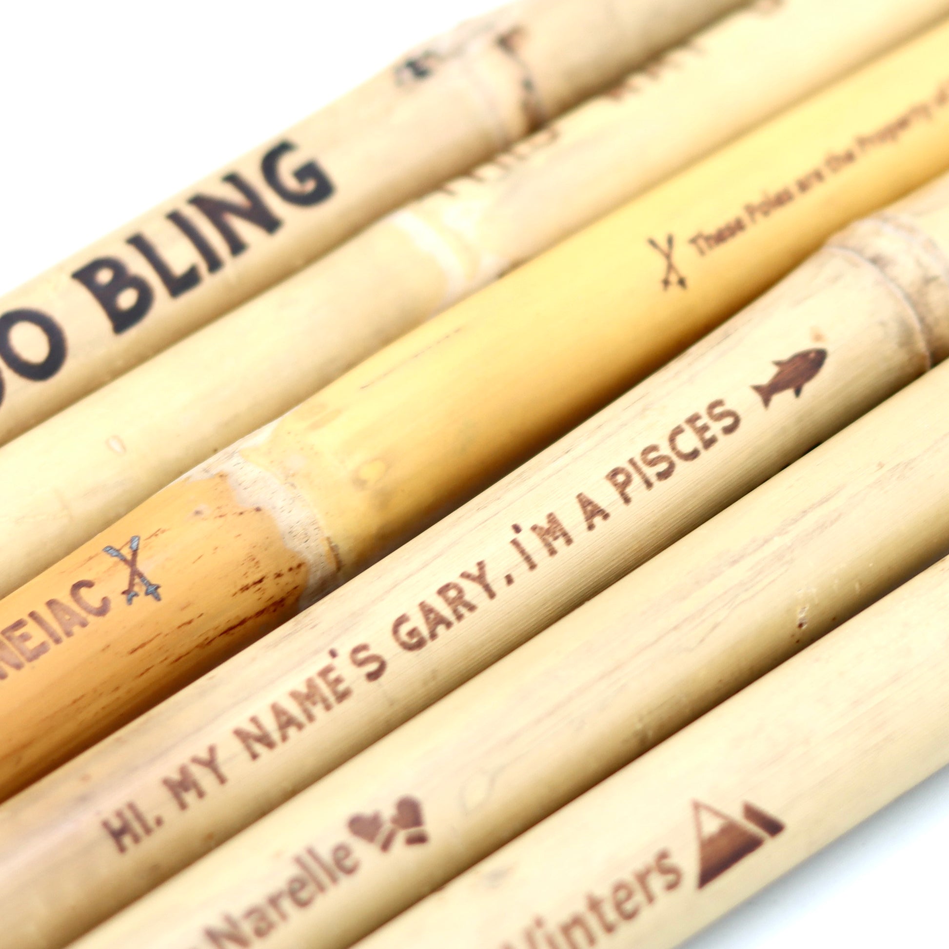 Engravings on Bamboo Ski Poles