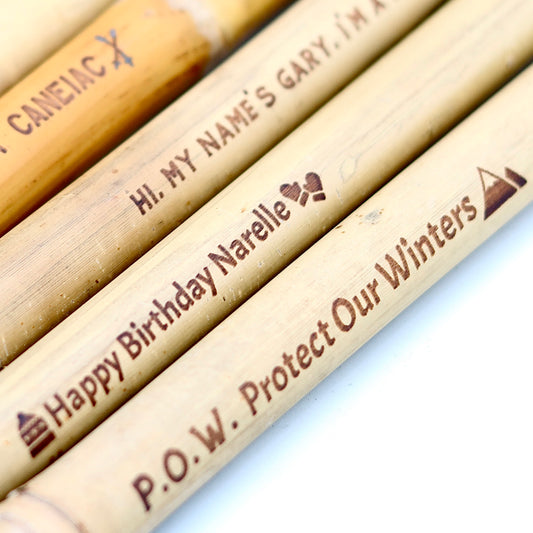 Engravings on Bamboo Ski Poles